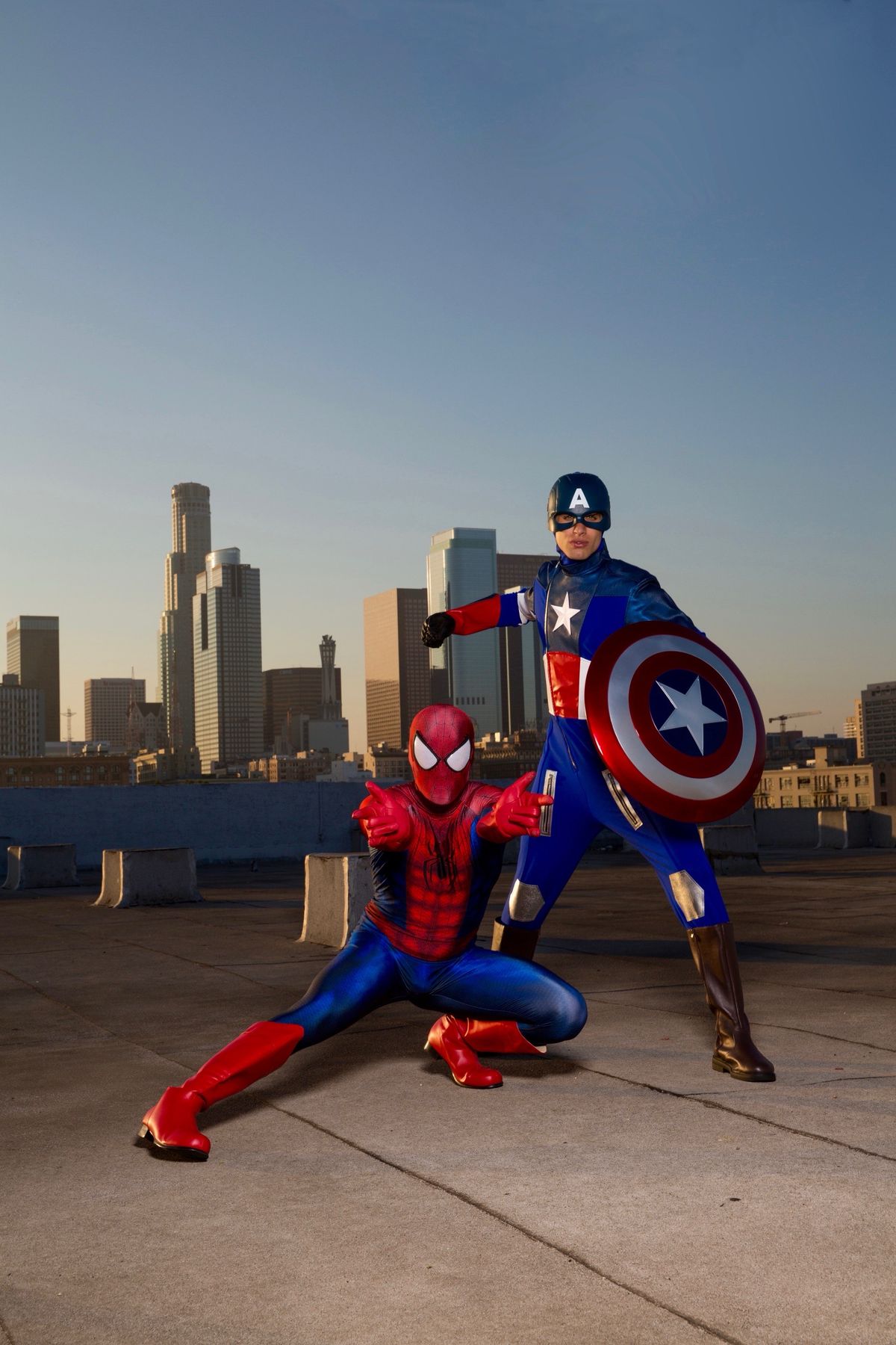 Avengers superheroes Captain America and Spider-Man at a birthday party