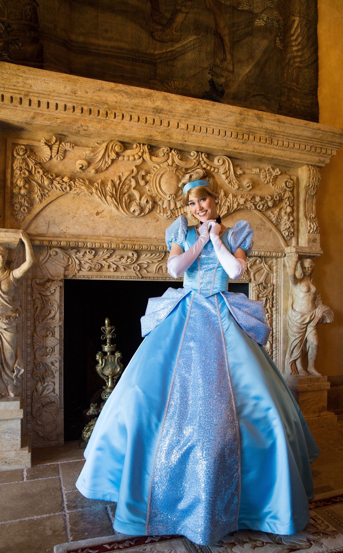 Hire Cinderella for birthday parties - Classic princess character performer in blue ball gown