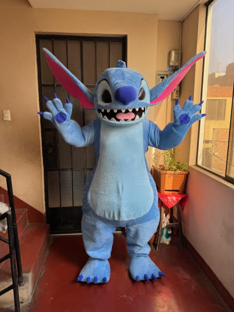 Stitch mascot character giving hugs at birthday party in Seattle